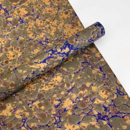 Hand Marbled Paper Stone Marble Pattern in Blue, Browns and Gold ~ Berretti Marbled Arts